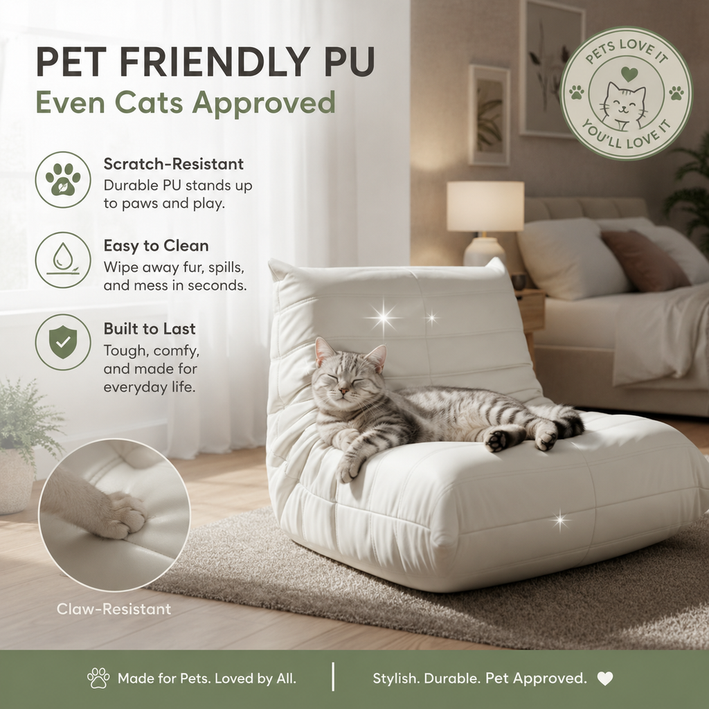 Scratch-Resistant PU Lazy Sofa, Floor Sofa Chair, Cloud Lounge Chair - Plush White Tufted Floor Sofa Multi Market World Inc.
