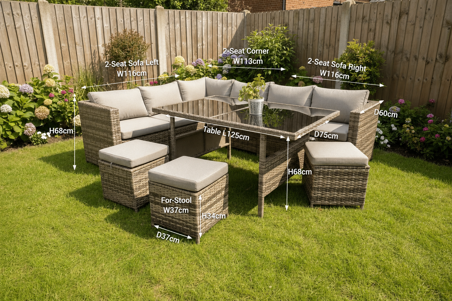 Outdoor Rattan Patio Dining Set, 9-Seater Garden Corner Sofa & Table Multi Market World Inc.