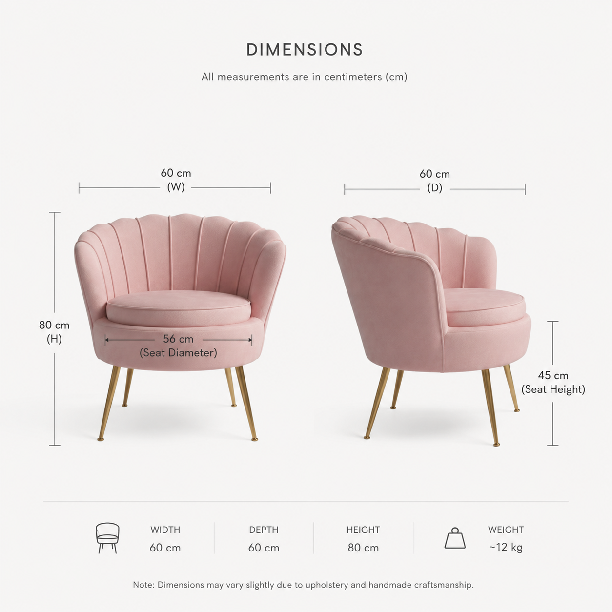Aura Blush Pink Velvet Scalloped Accent Chair with Gold Legs Multi Market World Inc.
