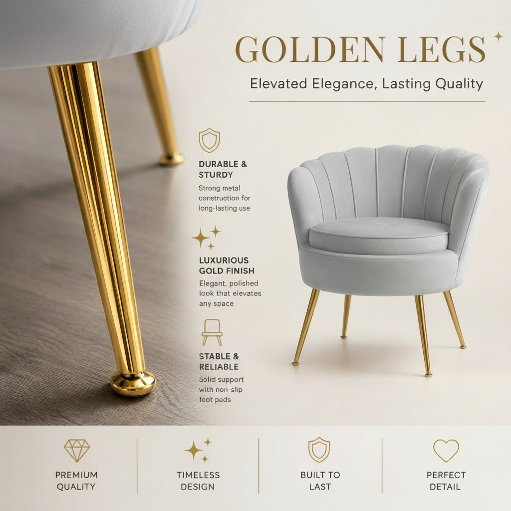 Oversized Aura Blush Grey Velvet Scalloped Accent Chair with Gold Legs Multi Market World Inc.