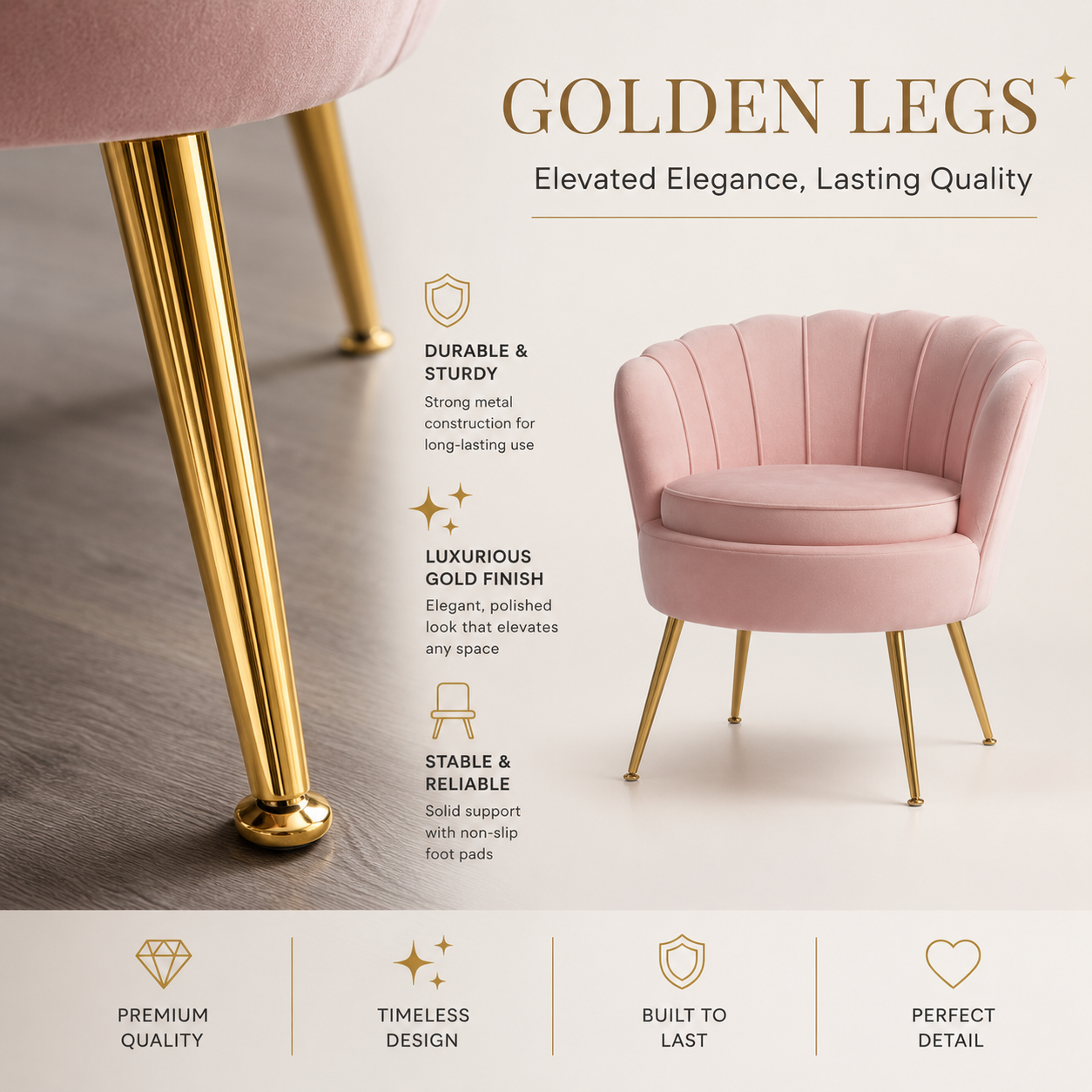 Oversized Aura Blush Pink Velvet Scalloped Accent Chair with Gold Legs (Copy) Multi Market World Inc.