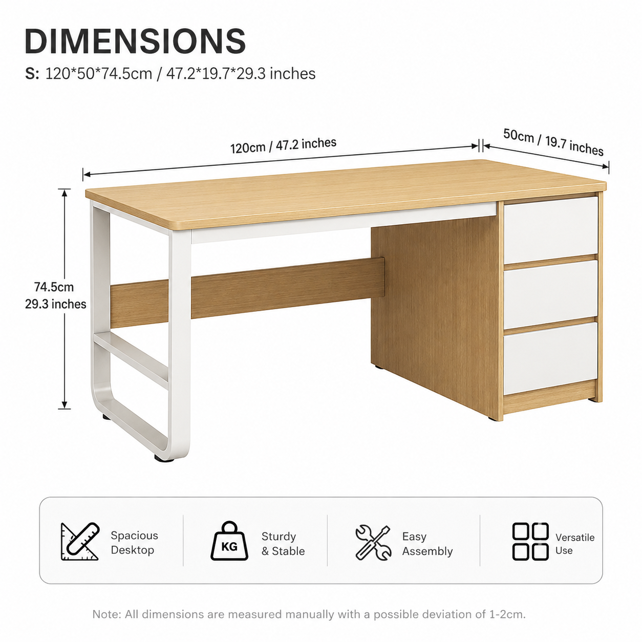 Computer Desk with Grommet Hole and 3 Drawers, Home Office PC/Laptop Gaming Table, Study Workstation, Assembly Required, 1 pcs Multi Market World Inc.
