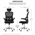 Black office chair with dimensions labeled on a white background