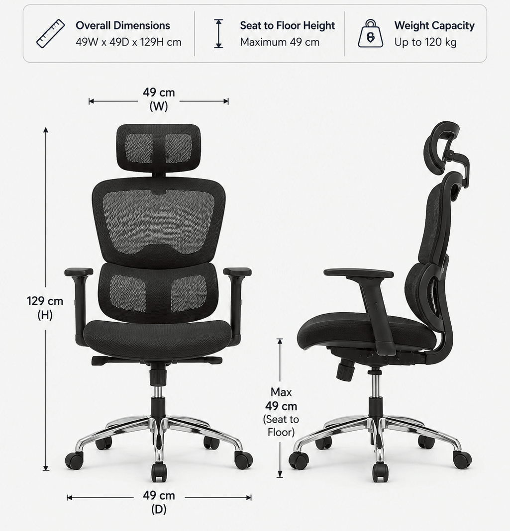 Office chair dimensions and specifications chart