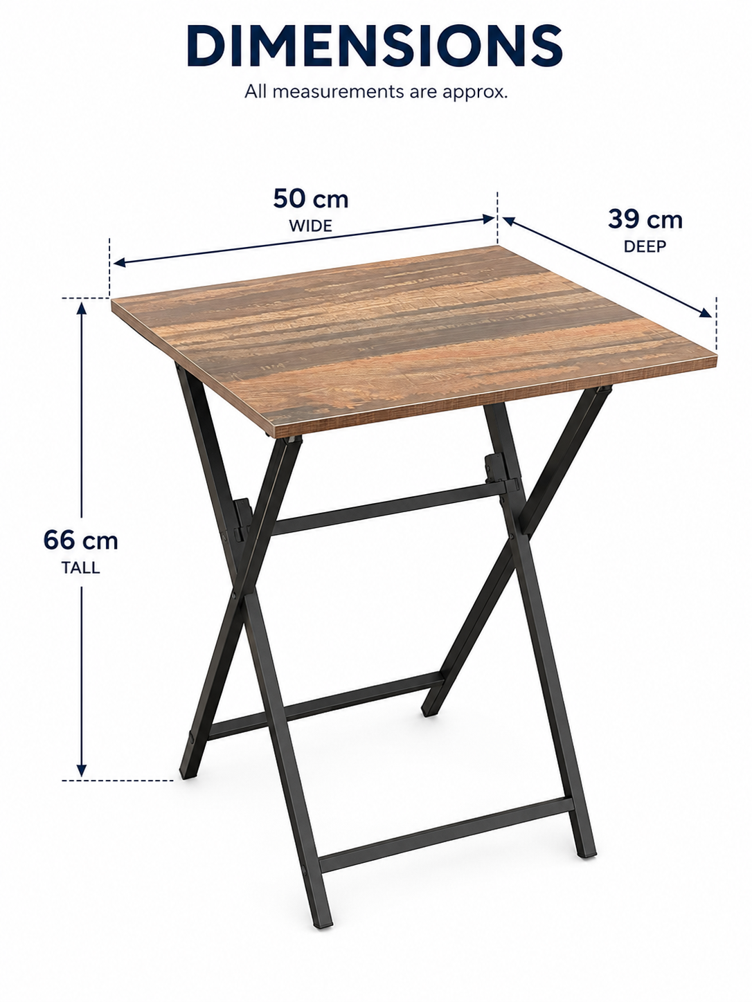 Set of 2 – Foldable Wooden Accent Side Tables with Black Metal Frame for Living Room, Bedroom, and Small Spaces (50W x 39D x 66H cm) Multi Market World Inc.