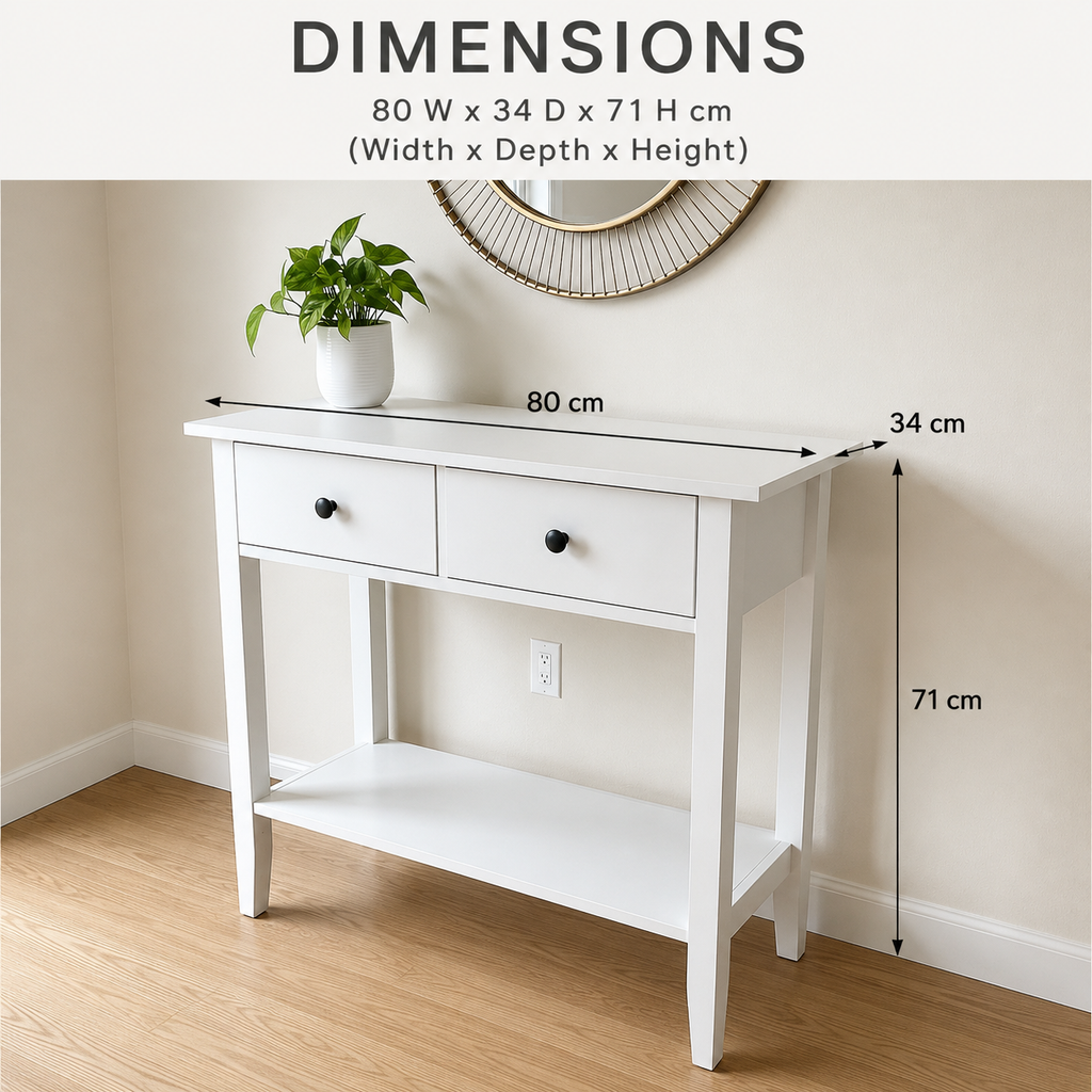 White Console Table with 2 Drawers and Storage Shelf, 80cm x 34cm x 71cm Multi Market World Inc.