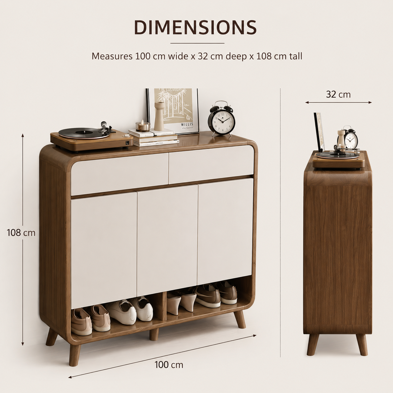 Shoe Storage Cabinet with Drawers - Walnut & Cream Multi Market World Inc.