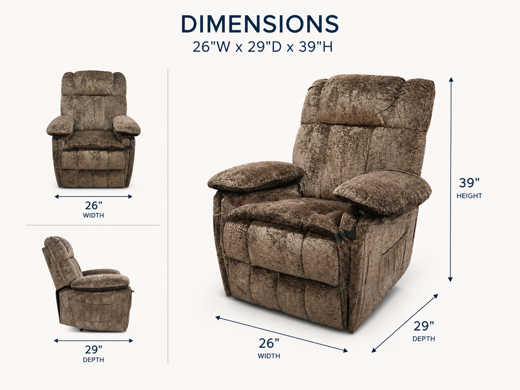 Chenille Power Lift Recliner Chair with Heat and Massage - Brown Multi Market World Inc.