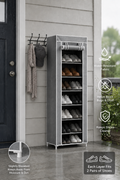 Fabric Shoe Rack with Cover,  150 x 60 x 30 cm, Grey Multi Market World Inc.