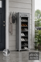 Fabric Shoe Rack with Cover,  150 x 60 x 30 cm, Grey Multi Market World Inc.