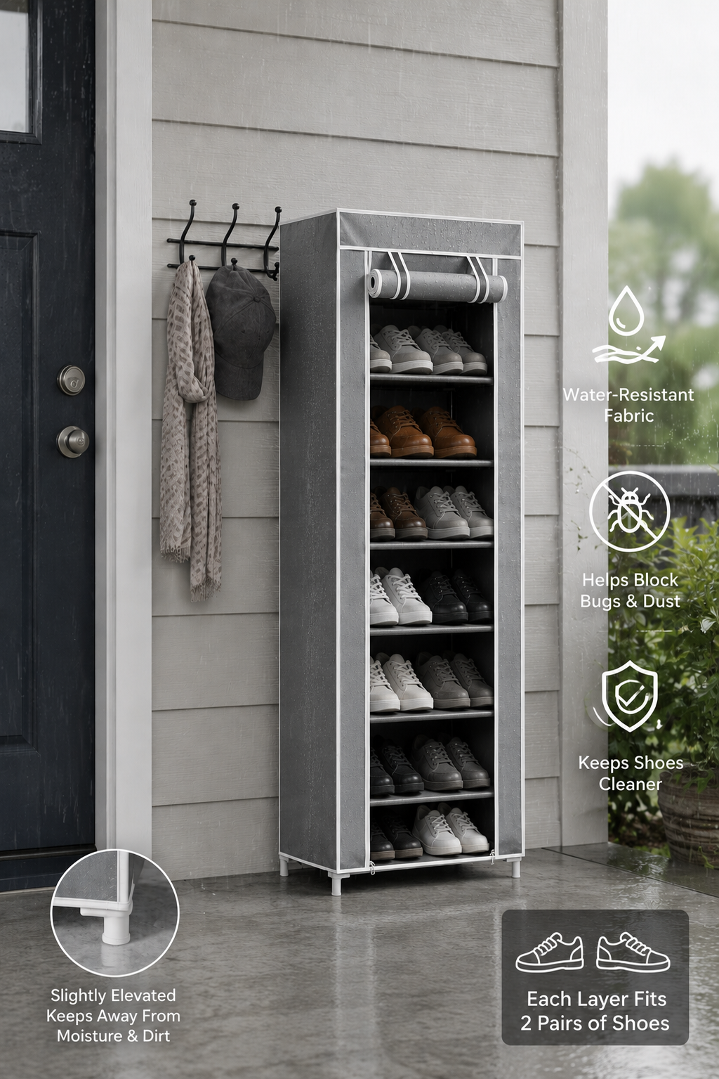 Fabric Shoe Rack with Cover,  150 x 60 x 30 cm, Grey Multi Market World Inc.
