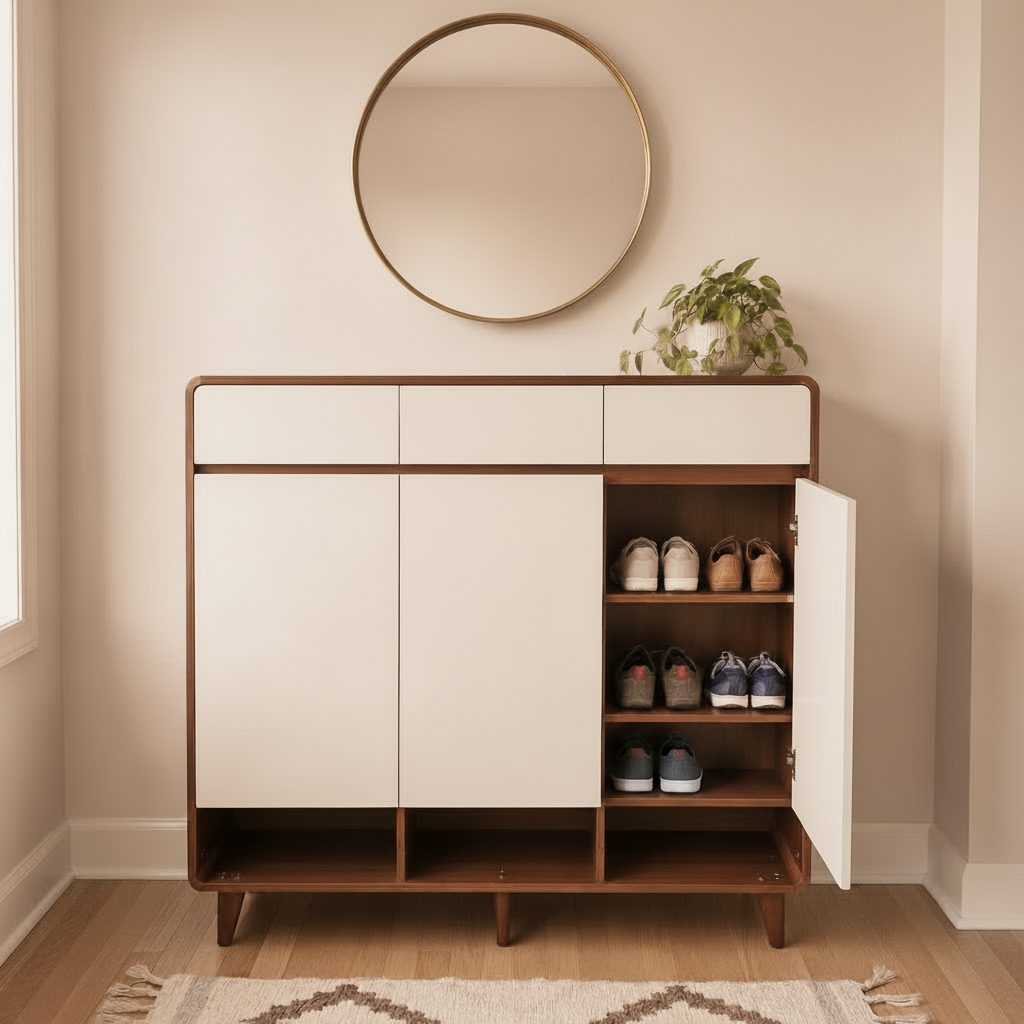 Shoe Storage Cabinet, 120 cm Wide, 3 Doors with Open Shelving, up to 30 Pairs Multi Market World Inc.