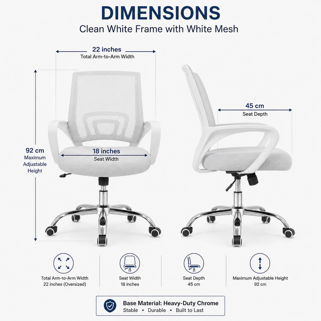 Oversized Mesh Office Chair, 22" Wide Armrests, Heavy-duty Metal Chome Base, light grey Multi Market World Inc.