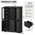 47.2" Large Kitchen Pantry Cabinet with Glass Doors, Hutch, and Drawers - Black Wood Grain Storage Cupboard for Dining Room and Living Room Multi Market World Inc.