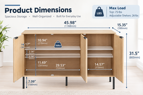 Modern Fluted 3-Door Storage Credenza & Buffet Cabinet Multi Market World Inc.