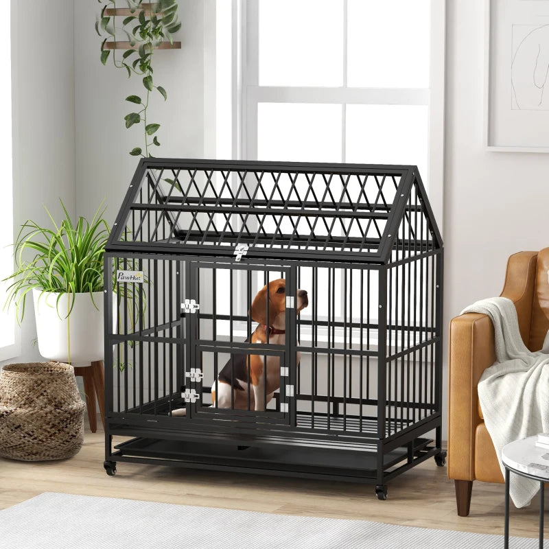 49" Heavy Duty Dog Crate with Removable Tray, Doors, Openable Roof, for Large and Extra Large Dogs, Black Multi Market World Inc.