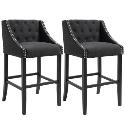 Classic Barstools Set of 2 Upholstered Bar Chairs w/ Wooden Leg