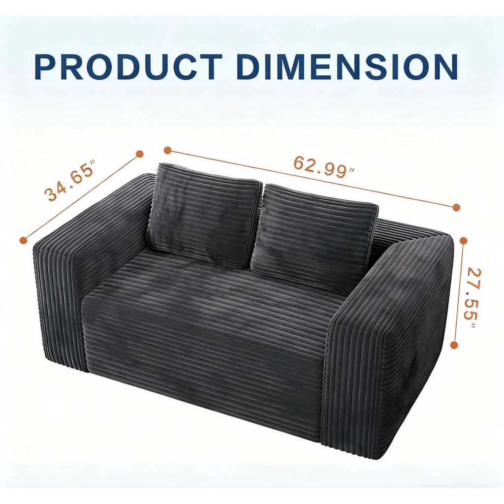 63" Compressed 2-seater Loveseat Sofa Couch, Grey Multi Market World Inc.