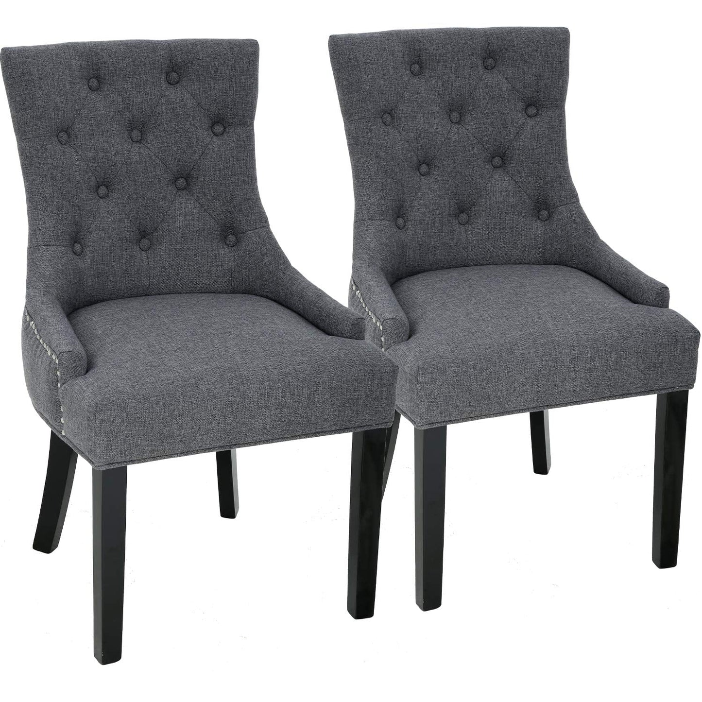 Contemporary Modern Demi Wing Back Dining Chair Set with Nailheads, Grey