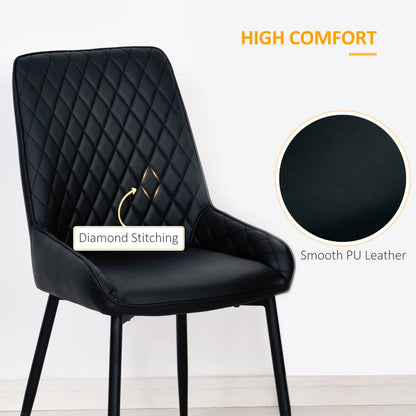 Dining Chairs Set of 2, Modern PU Leather Upholstered Kitchen Chairs with Diamond Tufted Backs and Steel Legs for Living Room, Black