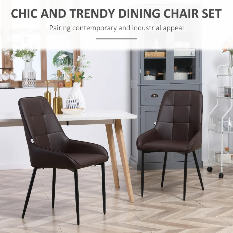 Dining Chairs Mid Century Modern Kitchen Chairs with PU Leather Upholstery and Steel Legs for Living Room, Dining Room, Bedroom, Brown, Set of 2