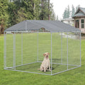 Dog Kennel Outdoor Run Fence with Roof, Steel Lock, Mesh Sidewalls for Backyard & Patio, 9.8' x 9.8' x 7.7' Multi Market World Inc.
