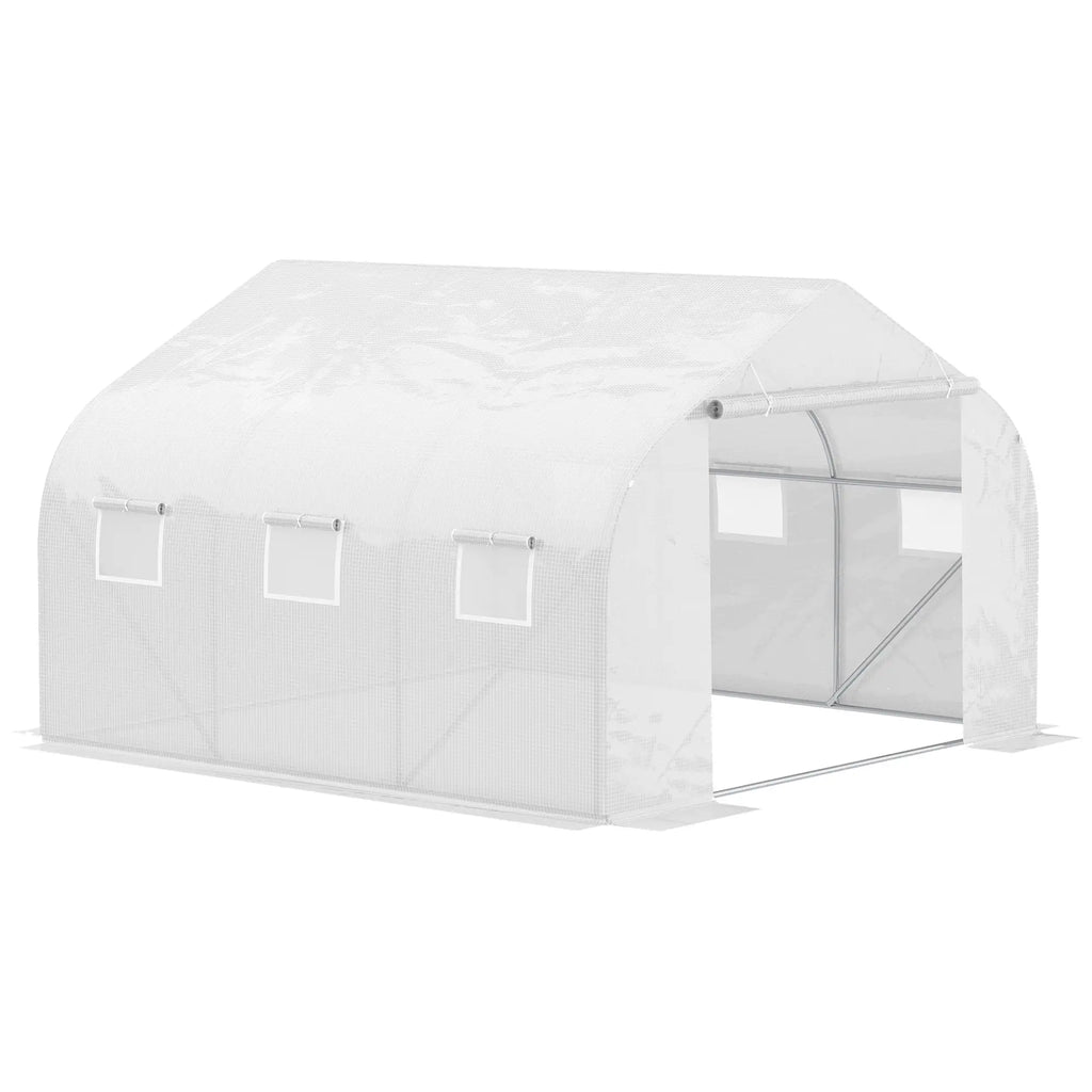11 x 10 " Large Walk-In Tunnel Greenhouse – Portable Garden Hot House with Galvanized Steel Frame, 6 Mesh Windows, & Zippered Roll-Up Door – White Multi Market World Inc.