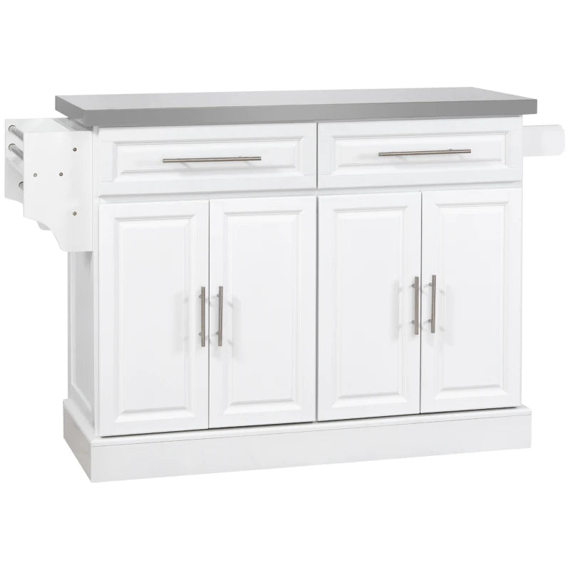 Rolling Kitchen Island with Storage and Stainless Steel Top, Kitchen Trolley with Drawers, Cabinets, Towel Rack Multi Market World Inc.