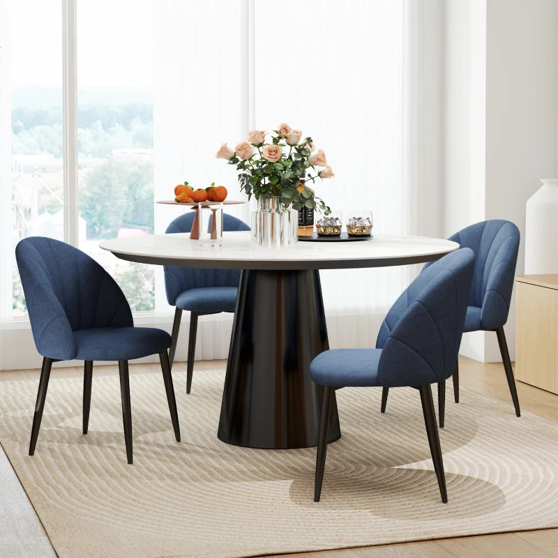 Modern Dining Chairs Set of 4, Upholstered Dining Room Chairs with Metal Legs, Shell Backrest, Padded Seat, Blue Multi Market World Inc.