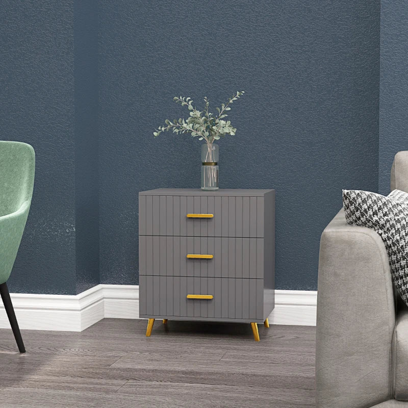 3 Drawer Cabinet, Drawer Chest for Bedroom, Chest of Drawers with Aluminium Legs and Gold Handles, Dark Grey Multi Market World Inc.