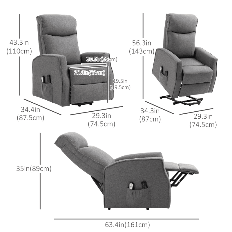 Electric Lift Chair, Power Chair Recliner with 8 Massage Vibration Points, Remote Control, Side Pockets