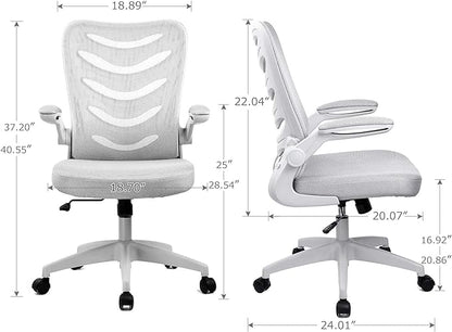 Ergonomic Desk Chair Office Task Chair Mesh Computer Chair with Flip Up Arms Lumbar Support Swivel Adjustable Mid Back for Conference Home Office Gray