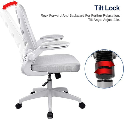 Ergonomic Desk Chair Office Task Chair Mesh Computer Chair with Flip Up Arms Lumbar Support Swivel Adjustable Mid Back for Conference Home Office Gray