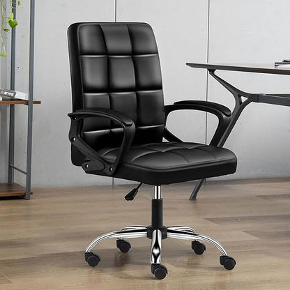 MMW Ergonomic Desk Chair, Comfortable Mid Back PC Swivel PU Leather Office Chair, Executive Rolling Swivel Height Adjustable Task Chair with Latex Cushion