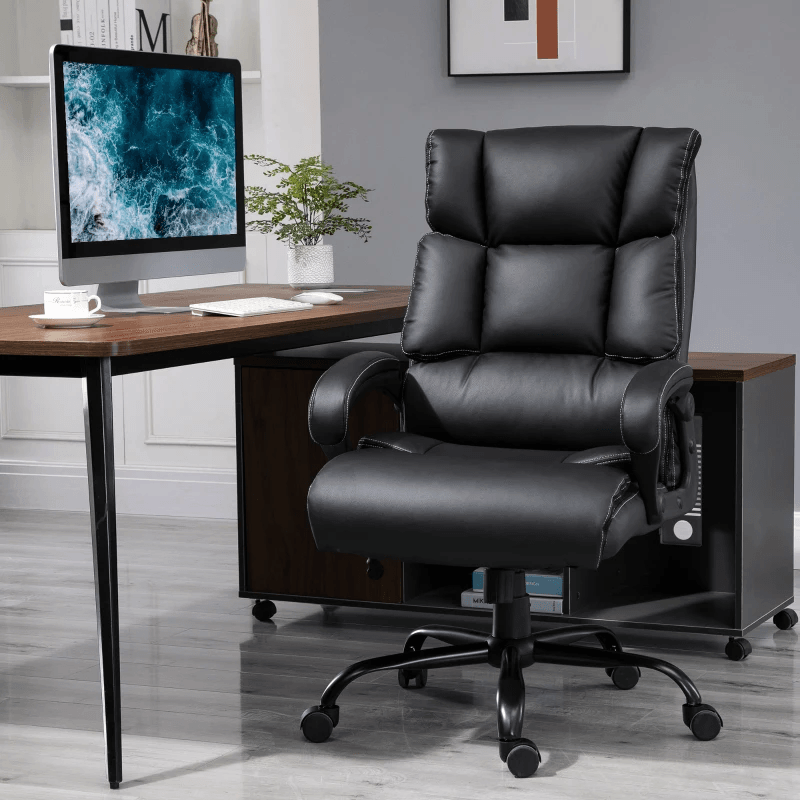 Ergonomic Heavy-Duty Office Chair with Adjustable Height, PU Leather, Rocker, 360° Swivel, 400lbs Capacity