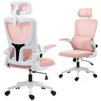 High Back Office Chair, Mesh Computer Desk Chair with Rotatable Headrest, Lumbar Back Support, Adjustable Height, Pink Multi Market World Inc.