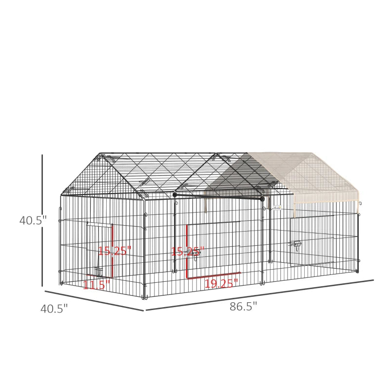 Ferret Cage Metal Chicken Run, Outdoor Dog Kennel Catio with Water-Resistant Cover, Portable Small Animal Playpen for Rabbit Guinea Pig, 86.5" x 40.5" x 40.5", Beige