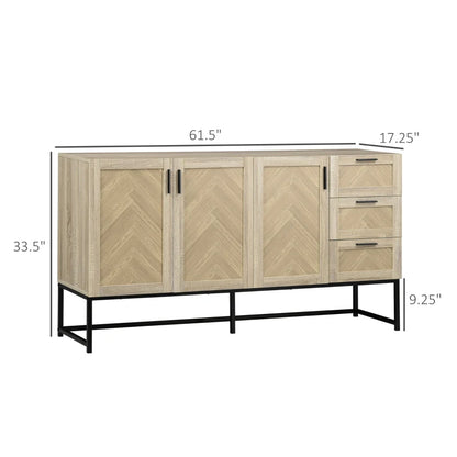 Buffet Cabinet, Kitchen Sideboard with Storage Cabinets, Drawers and Adjustable Shelves, Oak