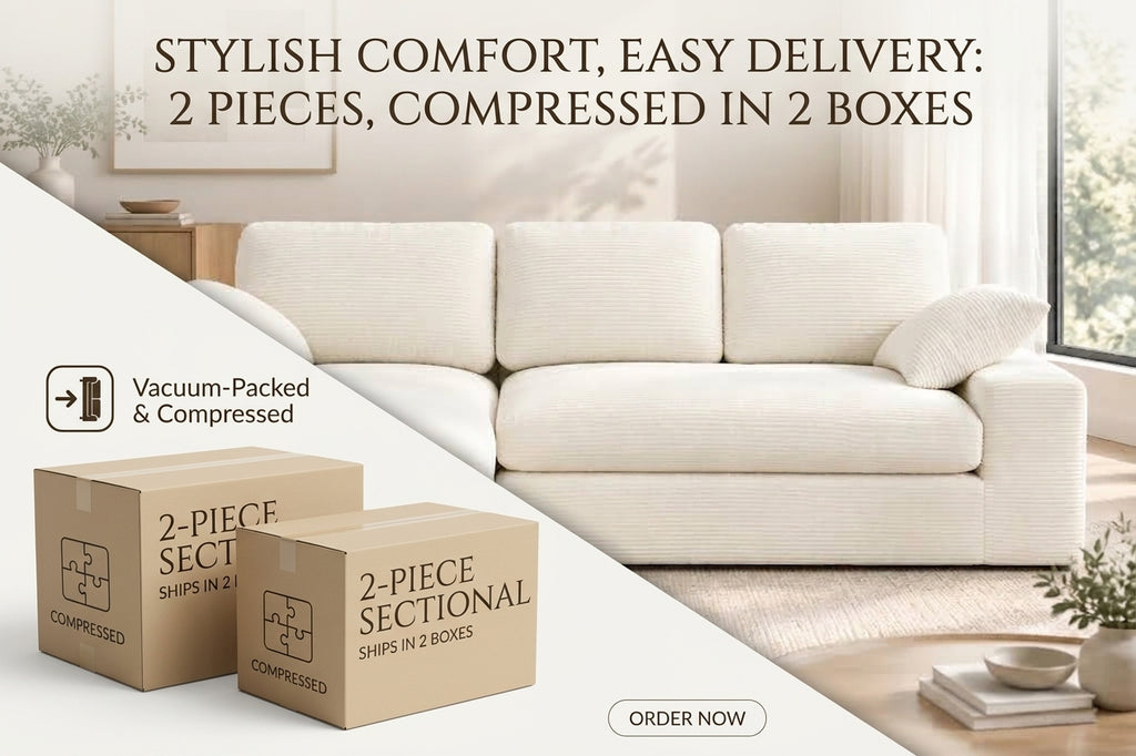 98.4" Boneless Sectional Sofa with Lounge Chaise, Soft Corduroy, Off-White Multi Market World Inc.