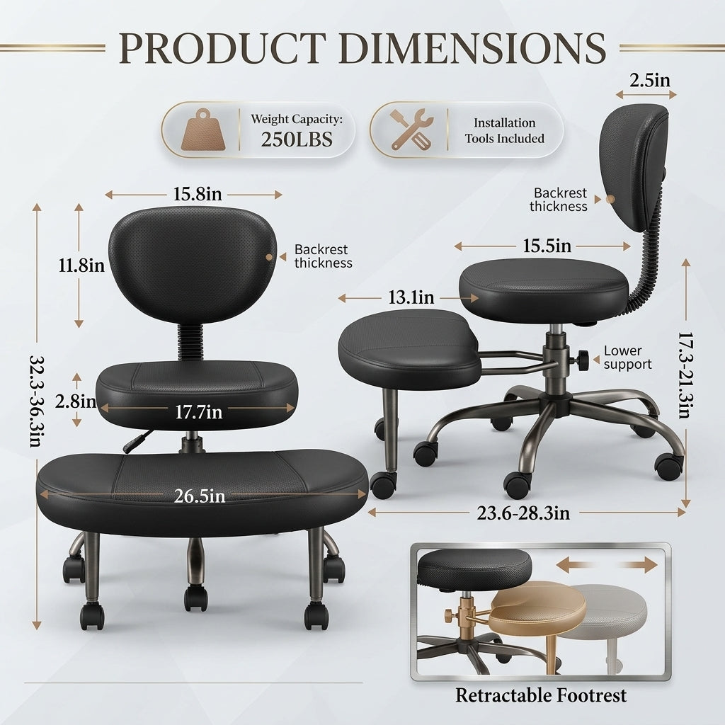 Ergonomic Cross-Legged Office Chair with Adjustable Footrest &amp; Lumbar Support Multi Market World Inc.