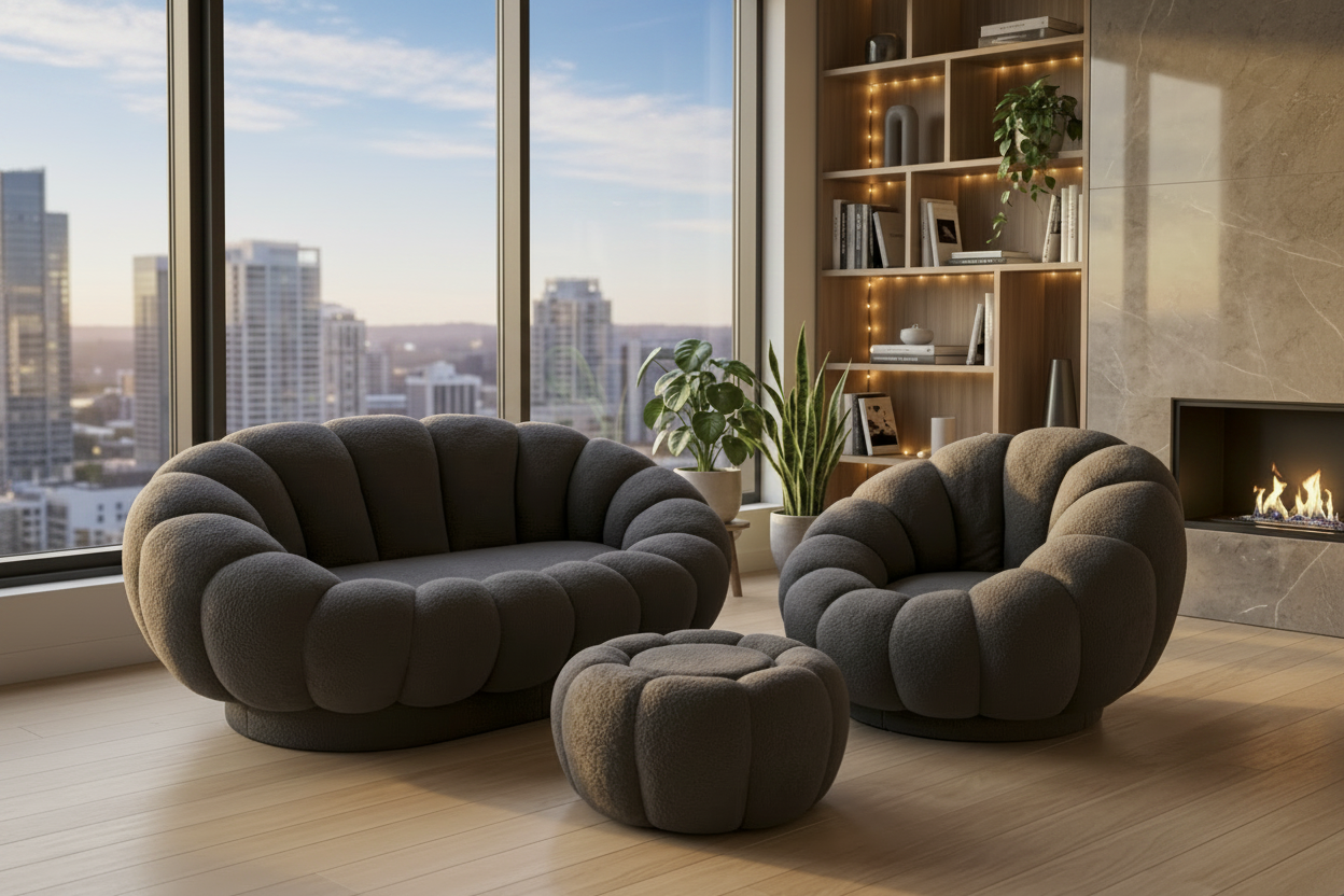 Pumpkin Sofa Chair Set , 2+1 Seaters, Cloud Loveseat, Single Chair and Ottoman , No Assemble Multi Market World Inc.