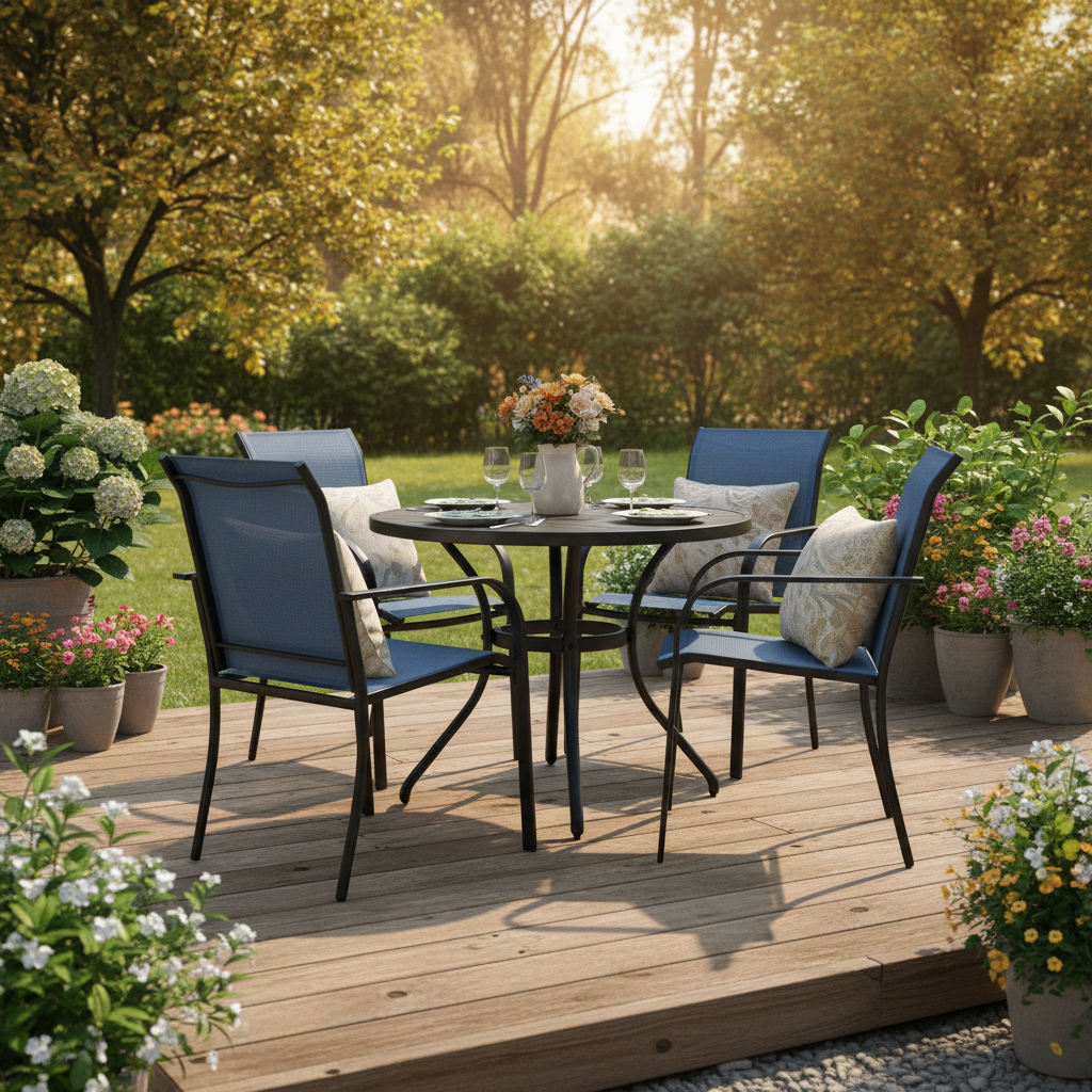 Set of 4 Patio Chair, Metal Outdoor Dining Chair with Fabric Backrest Multi Market World Inc.