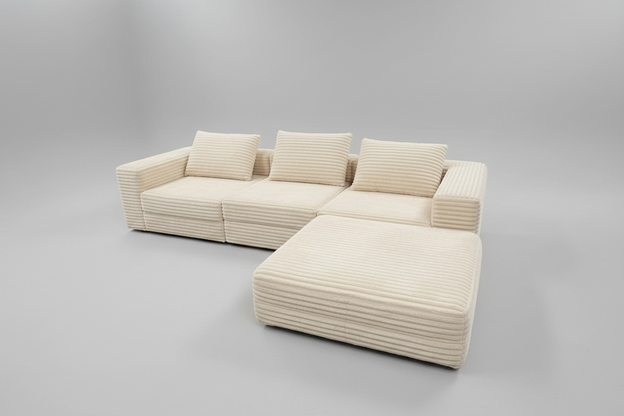 Black Cubic Cord Modular L-Shape Sofa, 280cm Extra Wide Sectional Multi Market World Inc.