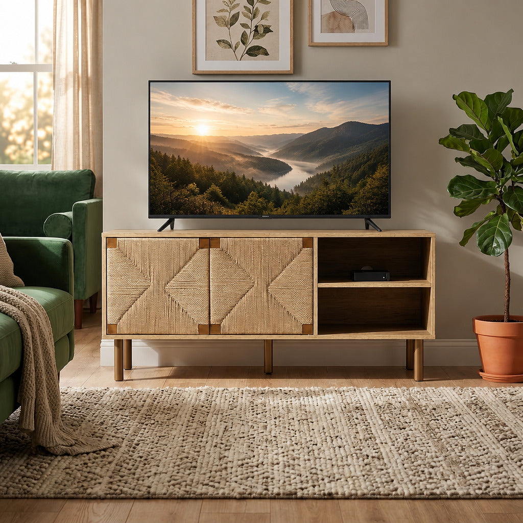 55" Boho TV Stand Console for TVs up to 65", Natural Oak Multi Market World Inc.