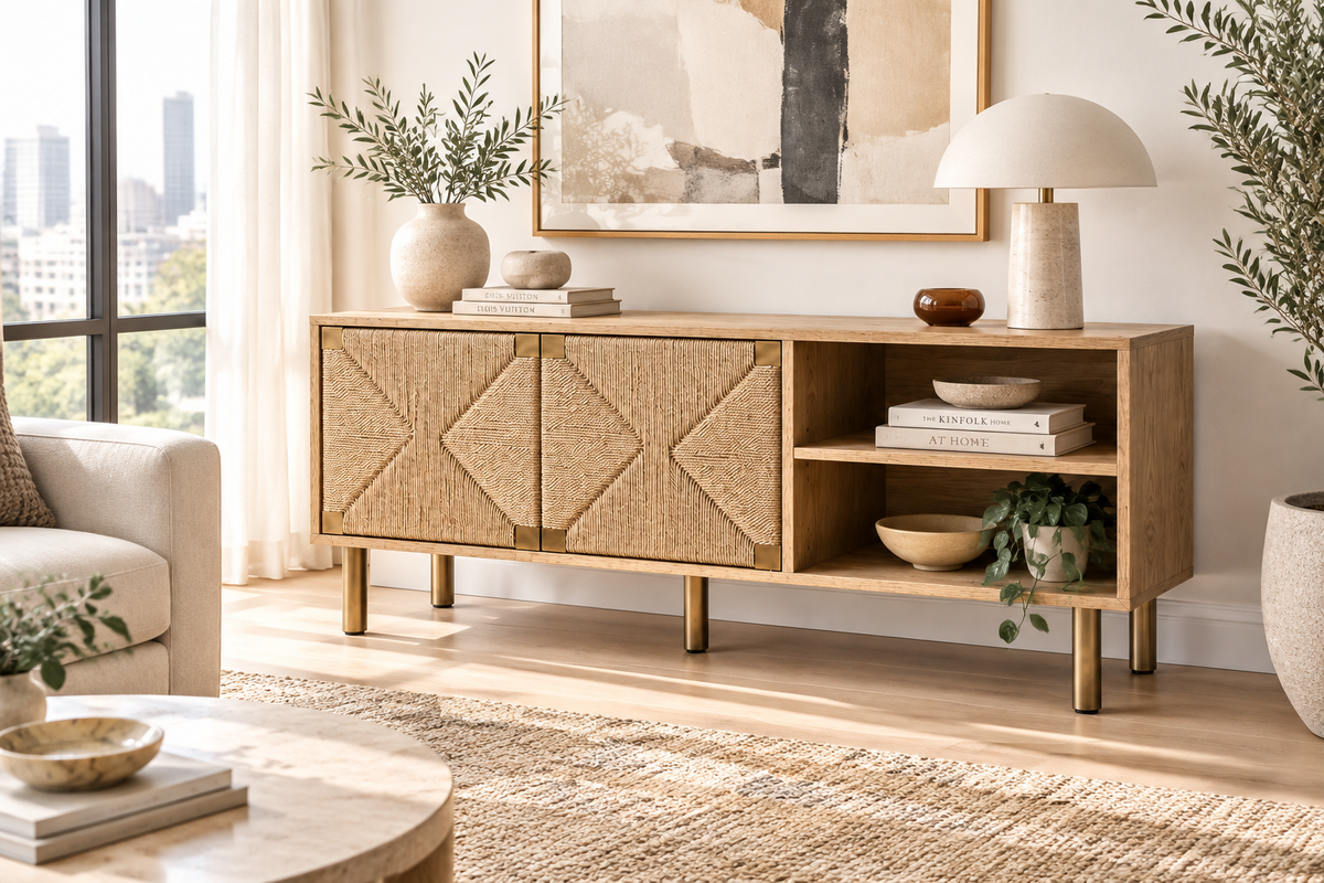55" Boho TV Stand Console for TVs up to 65", Natural Oak Multi Market World Inc.