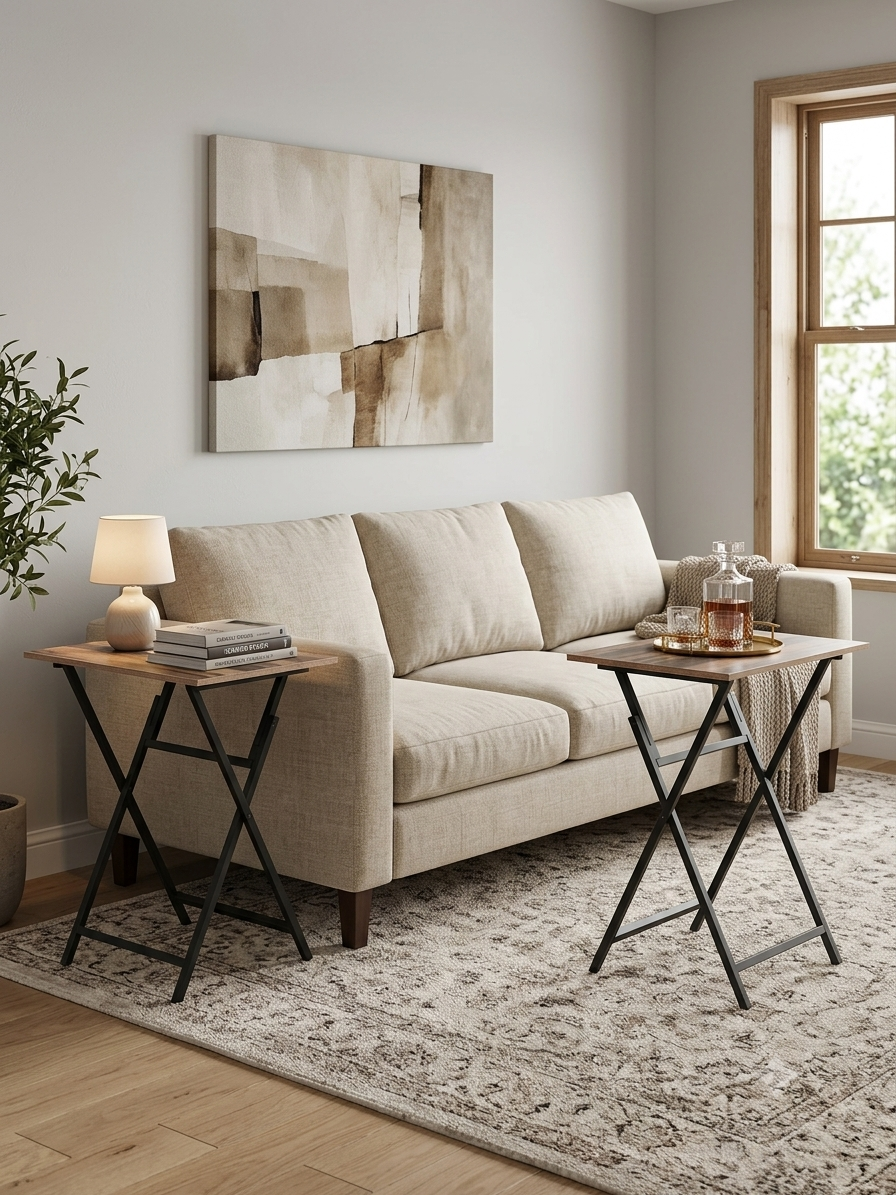 Set of 2 – Portable Wooden Accent Side Tables with Black Metal Frame for Living Room, Bedroom, and Small Spaces (50W x 39D x 66H cm) Multi Market World Inc.