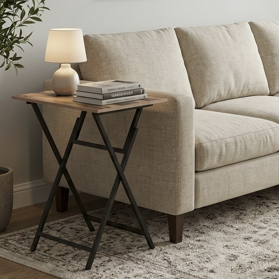 Set of 2 – Portable Wooden Accent Side Tables with Black Metal Frame for Living Room, Bedroom, and Small Spaces (50W x 39D x 66H cm) Multi Market World Inc.