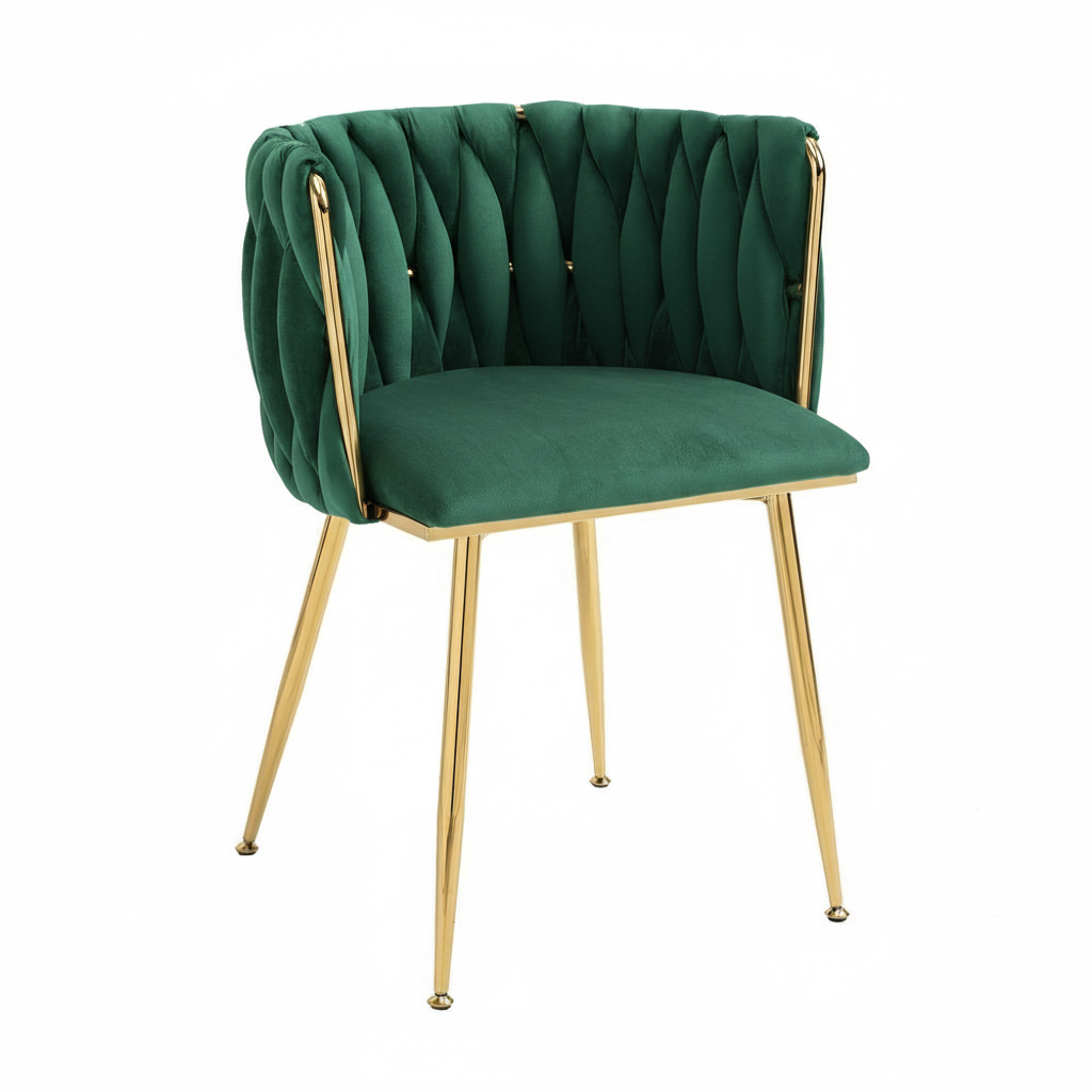 MMW Velvet Dining Chair with Gold Metal Legs - Upholstered Tufted Accent Chair for Dining Room, Living Room, and Bedroom