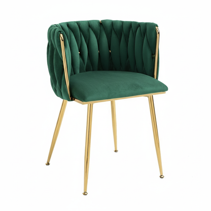 MMW Velvet Dining Chair with Gold Metal Legs - Upholstered Tufted Accent Chair for Dining Room, Living Room, and Bedroom