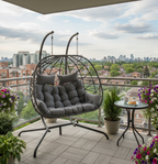 Rattan Two-Seater Patio Egg Chair, Grey Cushion, Hanging Egg Chair Multi Market World Inc.